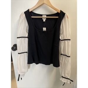 Maeve Balloon Puff Black Noir Old Money Quiet Luxury Size M $78